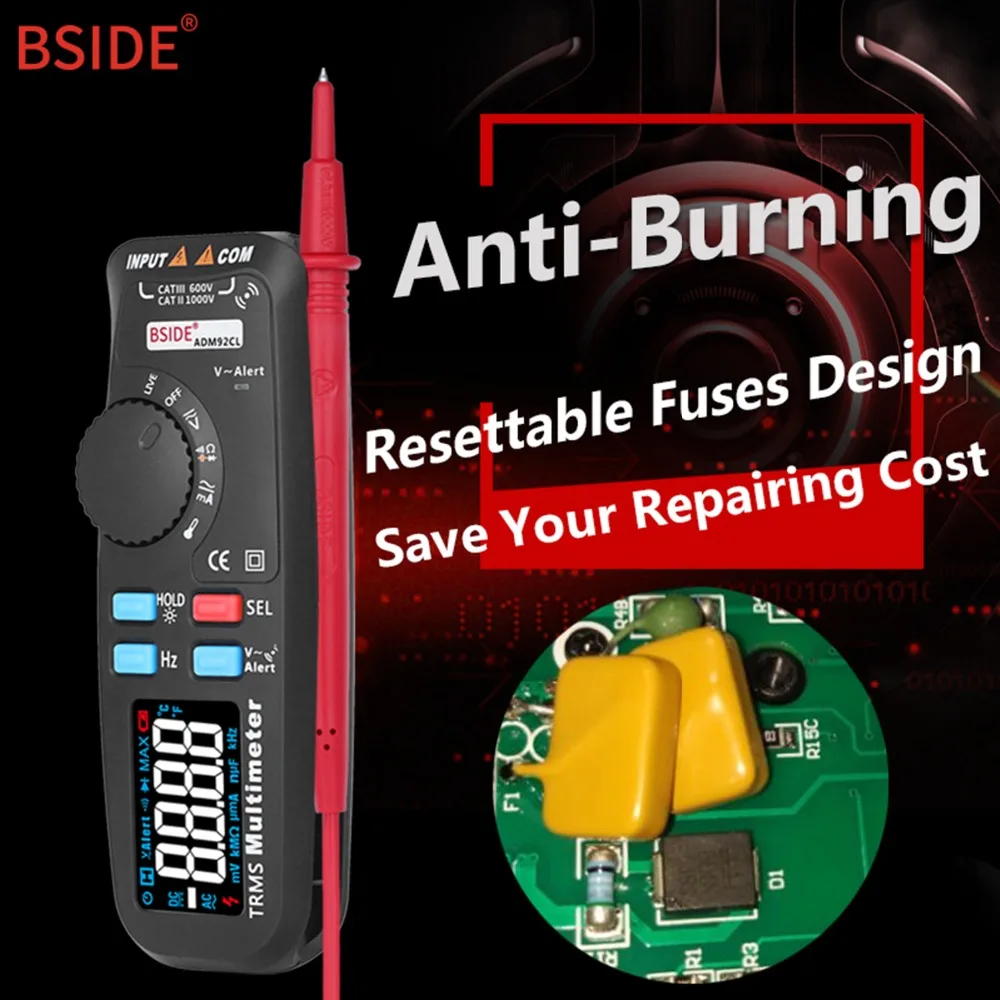 BSIDE ADM92CL True RMS цифровой мультиметр с цветным дисплеем Автоматический диапазон 6000 TRMS тестер с живым проводом проверка темп Гц Ом диодный метр