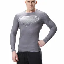 Красная Мужская компрессионная спортивная футболка с длинными руками в стиле Супермена