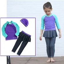 Девушки Купальник комплект одежды из 3 предметов с длинным рукавом Детские купальники Рашгард с защитой от УФ-лучей UPF50+ 90 см-150 см фиолетового и красного цветов