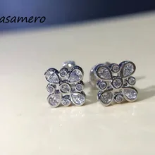 LASAMERO 0.5CTW из белого золота 18 карат круглая огранка натуральный алмаз серьги-гроздья Halo Серьги-гвоздики, серьги, ювелирные изделия, серьги-гвоздики