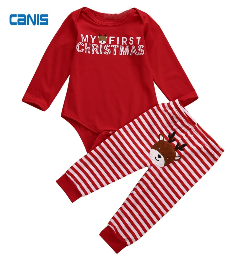 

Cute Fashion Christmas Cotton Toddler Baby Boys Girls Rompers Long Pants Leggings Outfits Winter New Xmas Clothes Set