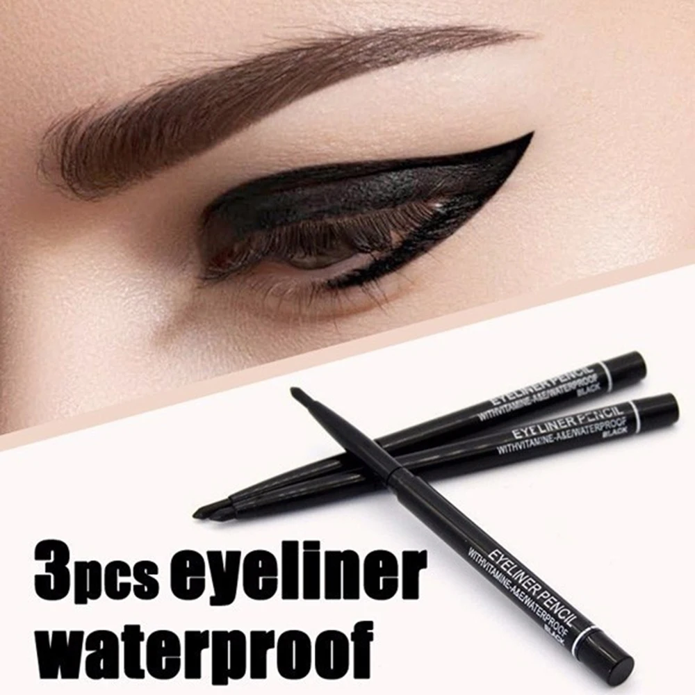 

3 Pcs Retractable Rotary Waterproof Eyeliner Pencil Long-lasting Black Brown Eyeliner Pencil Makeup Cosmetic Beauty Tool