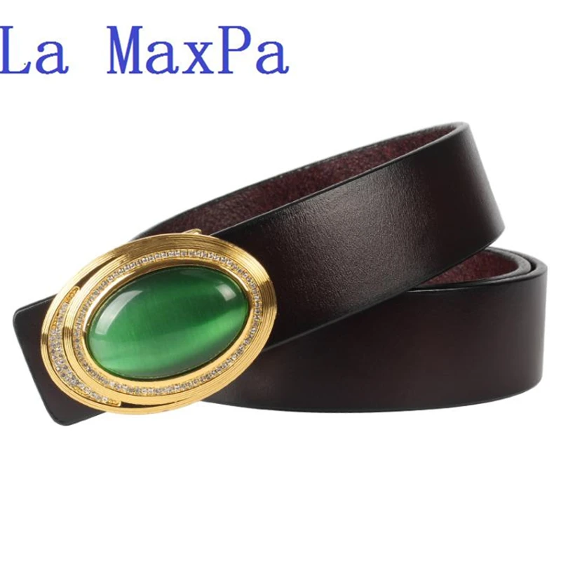 Женский ремень из натуральной воловьей кожи с изумрудом|diamond belt buckle|belt ladiessmooth |