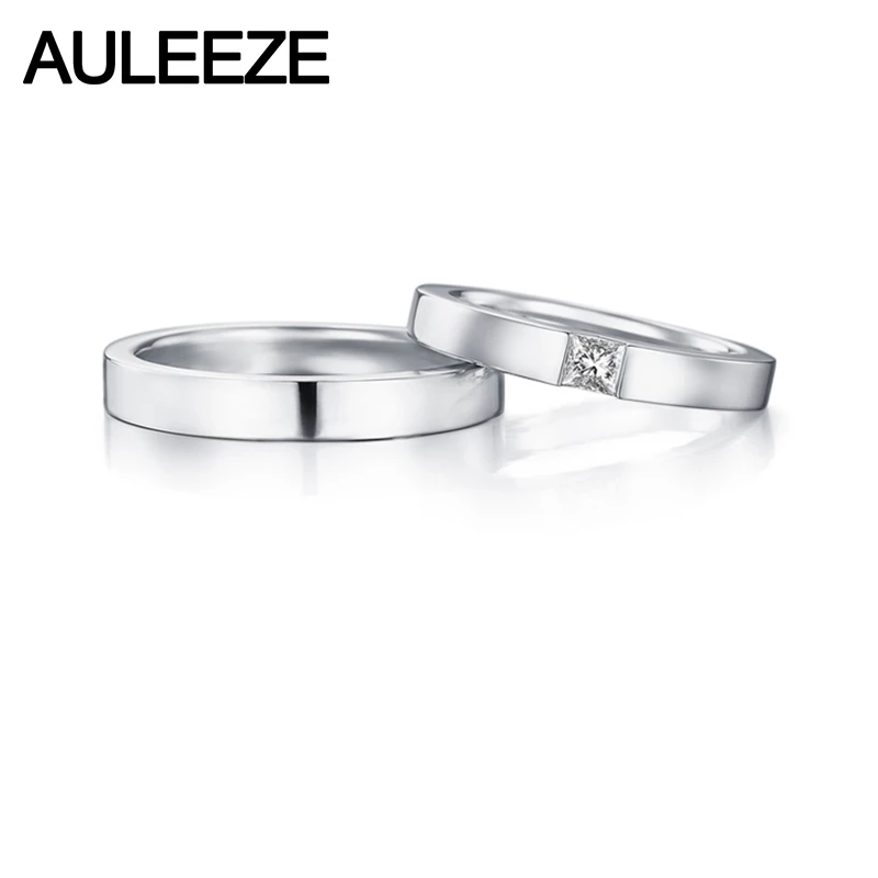 Обручальное кольцо AULEEZE Princess Cut с настоящим бриллиантом, простое гладкое однотонное кольцо из желтого золота 18 К для влюбленных, свадебные украшения