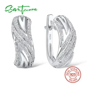 SANTUZZA Silver Earrings For Women 925 Sterling Silver Stud Earrings Silver 925 with Stones Cubic Zirconia brincos Jewelry