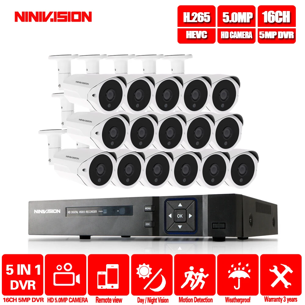 Система видеонаблюдения NINIVISION H.265 16CH 2MP 5MP AHD NVR CCTV 16 шт. ИК наружная камера