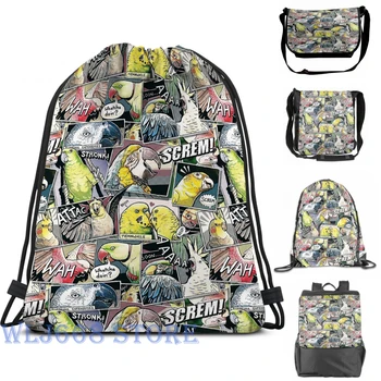 

Funny graphic print shoulder Bags women Parrots Comic Style Single shoulder backpack travel for men Gym Bag