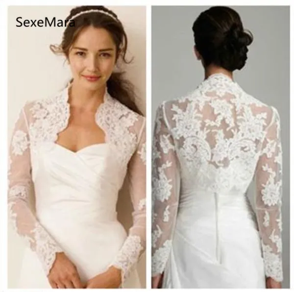 

Ivory White Lace Wedding Jackets Bridal Top Long Sleeve Boleros&Stole&Shawl Custom Size Wedding Accessory Hot Sale