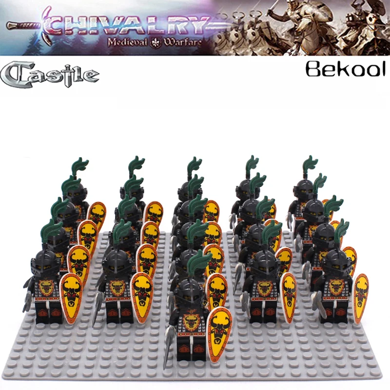 

NEW 21PCS Knights Soldier Black Bull King Castle Kingdoms with weapons Compatible Building Block kids Toy