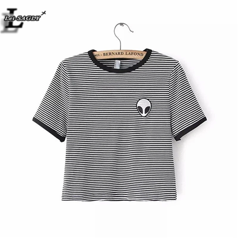 

Lei-SAGLY Striped 3D Print Aliens T Shirts Women Short Sleeve Tee Shirt Comfortable Female Students T-shirts Teenagers H146