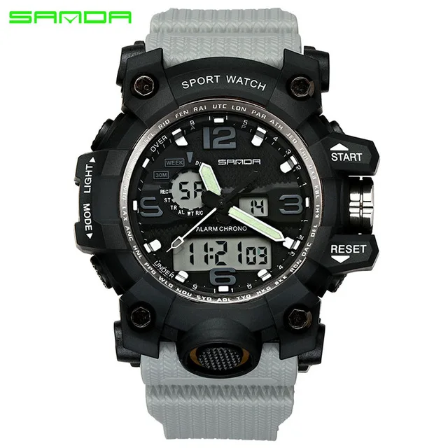 SANDA Топ люксовый бренд G стиль Мужские Военные Спортивные часы светодиодные цифровые часы водонепроницаемые мужские часы Relogio Masculino - Цвет: gray