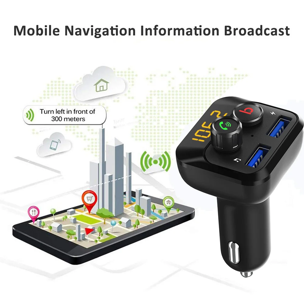 Konrisa fm-передатчик модулятор Bluetooth 5,0 автомобильный комплект громкой связи басовая Кнопка A2DP музыкальный плеер двойной USB Поддержка TF карта u-диск
