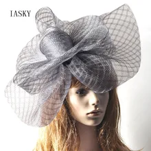 Большой серый сетки головной убор заколка для волос для женщин французский стиль церковная лошадь гонки вечерние женские свадебные шляпы мода чародей головные уборы