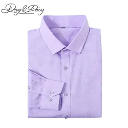 Davydaisy Осенняя рубашка с длинными рукавами Для мужчин Slim Fit бренда хлопок, бамбук Формальные Листья печати социального платье Для мужчин