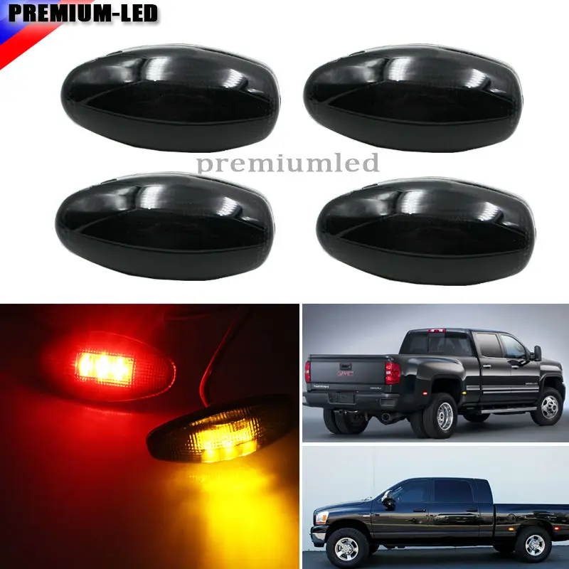 (4) Smoke Lens LED Fender Bed Side Marker Lights Set For GMC Sierra