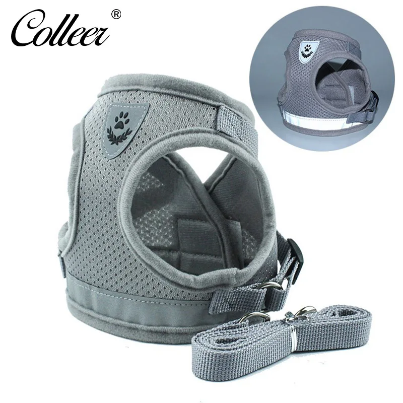 

Colleer Cat Dog Collar Leash Polyester Doggy Harness Reflective At Night Vest Dog Harness Pet Rope 2 Piece Set Pet Accessories