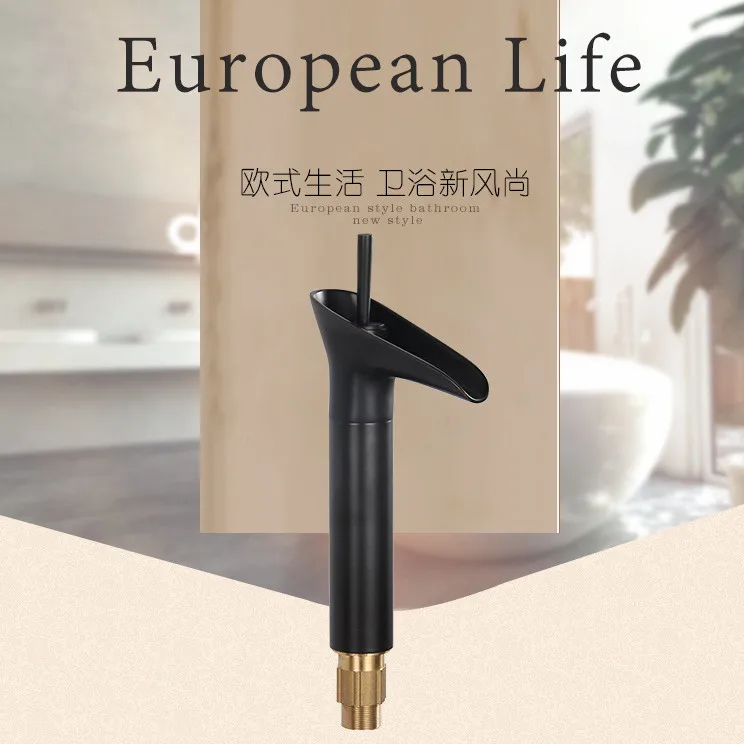 

Free shipping Luxury black basin tap with solid brass bathroom basin faucet and cheap price black bathroom waterfall faucet