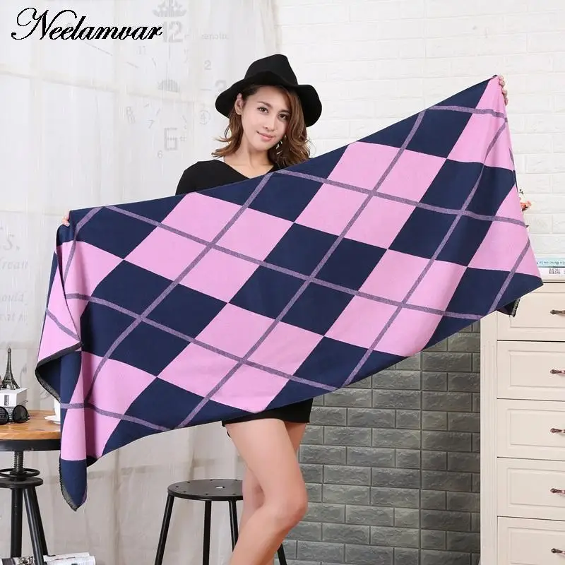 2016 Winter Scarf Luxury Brand font b Tartan b font Cashmere Scarf Women Wool Plaid Blanket