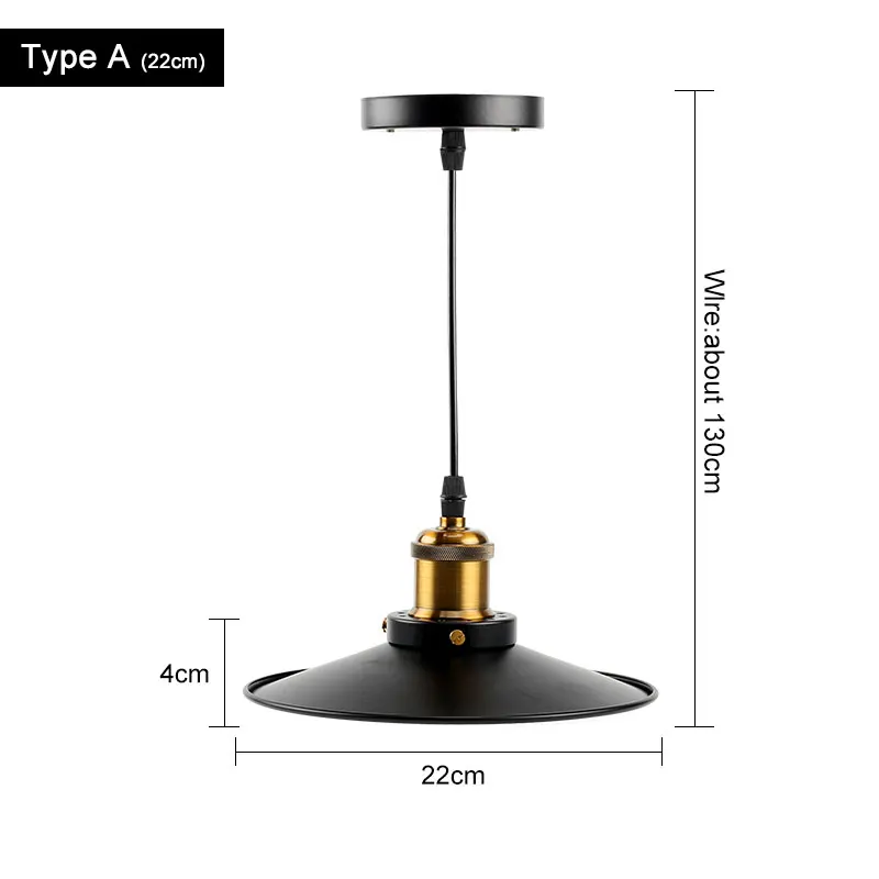 Винтажный промышленный подвесной светильник Ретро потолочный светильник скандинавский Железный Абажур Лофт Эдисон лампа для столовой лампа для ресторана бара - Цвет корпуса: 22CM-A