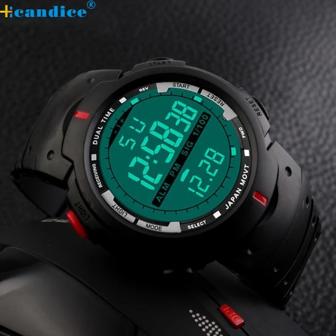 

High quality Men LED Digital Date Military Sport Rubber Silicone Quartz Watch Alarm Waterproof