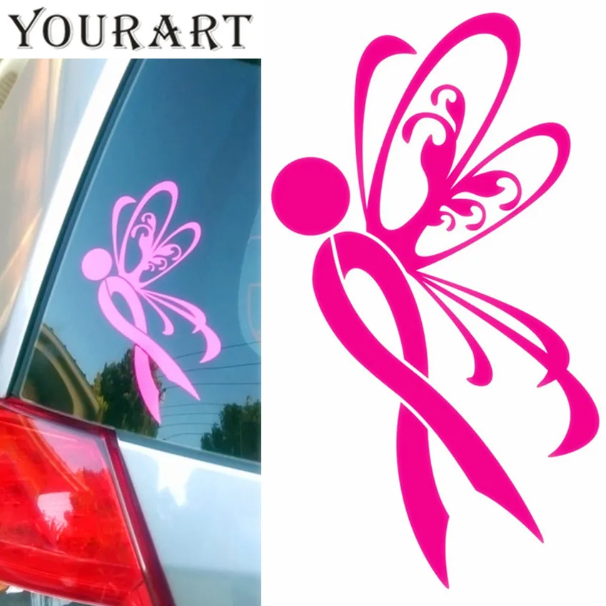 Del Vinile Decalcomanie Auto Sticker Farfalla Pink Ribbon Breast Cancer Awareness Sopravvissuti Regalo Bumper Sticker Lazo Rosa Cancro De Mama