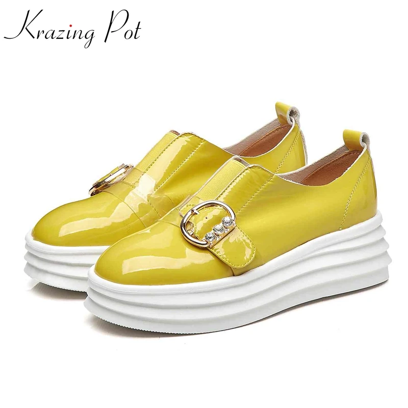 

Krazing Pot 2019 cow leather diamond metal decoration flat platform round toe sneakers high street fashion vulcanized shoes L6f7