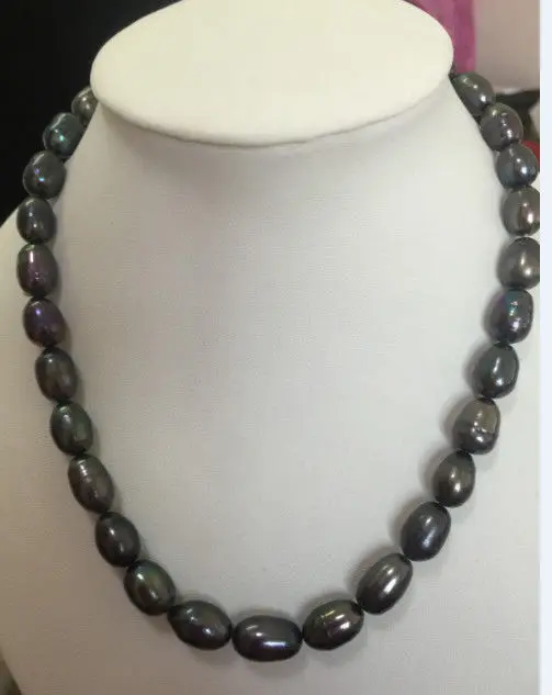 

stunning12-13mmnatural south sea black green pearl necklace 18"925silver