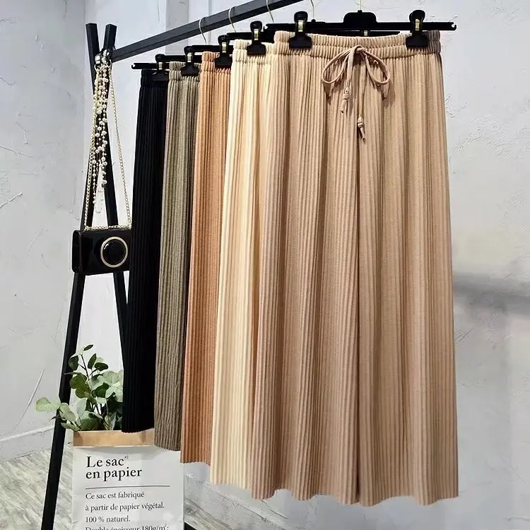 

Korean Ice Silk High Waist Pleated Ankle-length Pants Womens 2019 Spring And Summer High Waist Wide Leg Pants Women Trousers