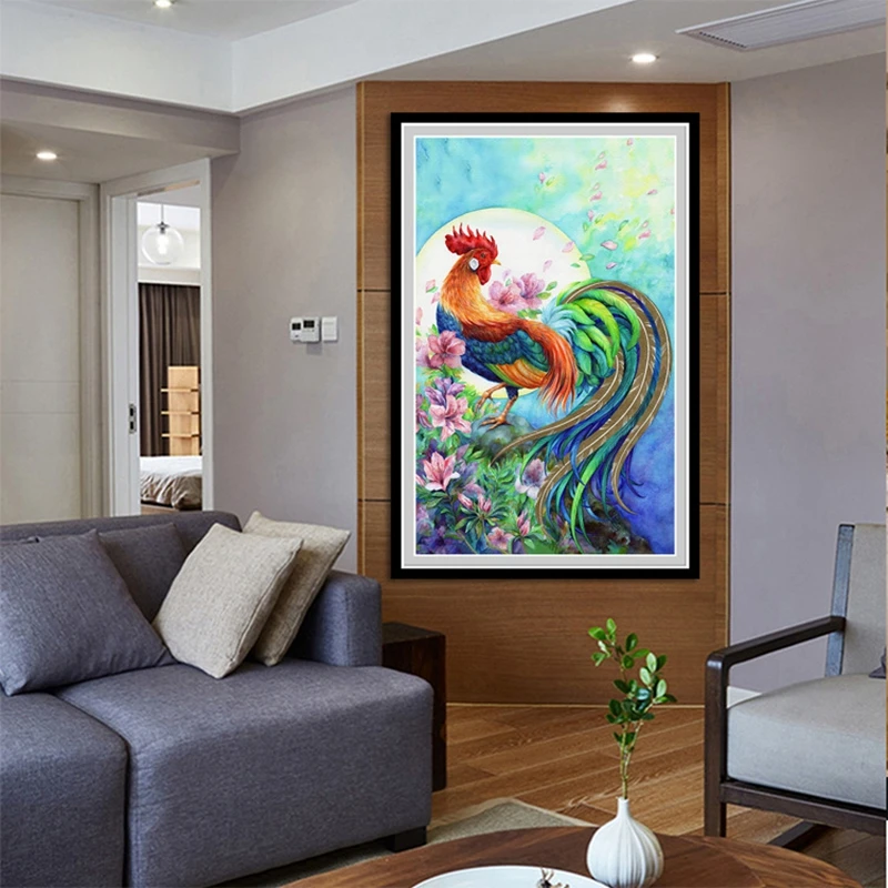 DIY алмазная живопись Красочный Петух 5D круглая вышивка бисером, животное цветок полный рукоделие домашний декор для гостиной спальни подарок