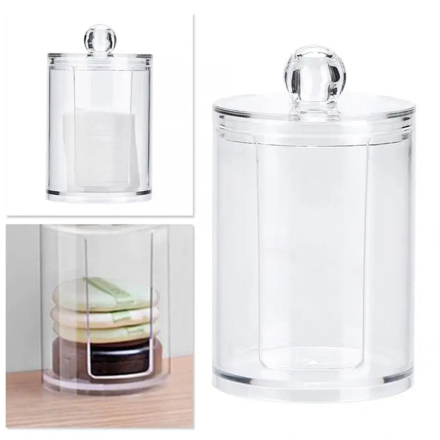 

Acrylic Multifunctional Round Container Cosmetic Makeup Cotton Pad Organizer Jewelry Storage Box Holder Box Cotton Pads