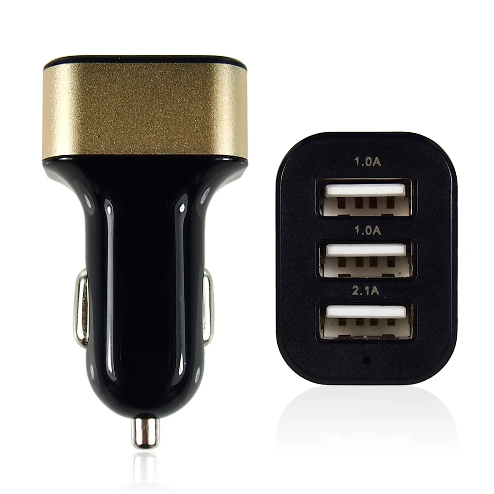 2.1A 3 USB порта зарядное устройство для телефона автомобильное зарядное устройство адаптер 5V Быстрая зарядка USB 2.1A 1A для автомобиля смартфон gps - Plug Type: Gold