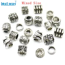 20 шт./лот, Европейский бисер с большим отверстием, бусины разных размеров, тибетские серебряные бусины с покрытием для изготовления браслетов своими руками