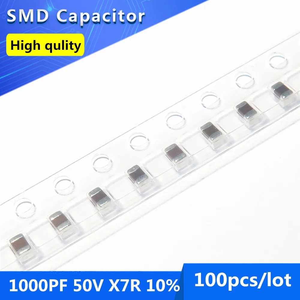 

100pcs SMD Thick Film Chip Multilayer Ceramic Capacitor 0805 1NF 1000PF 50V X7R 10%