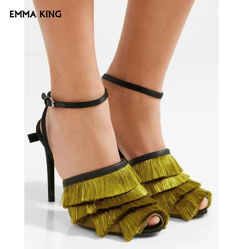 Hohe Armee High Toe Knöchel rot Frauen Sandalen Retro Colors Stil Peep Damen Abdeckung Quaste Party Elegante Sexy Schnallen Frühling customizable grün Schuhe Heels Kleid wO1qtHUX