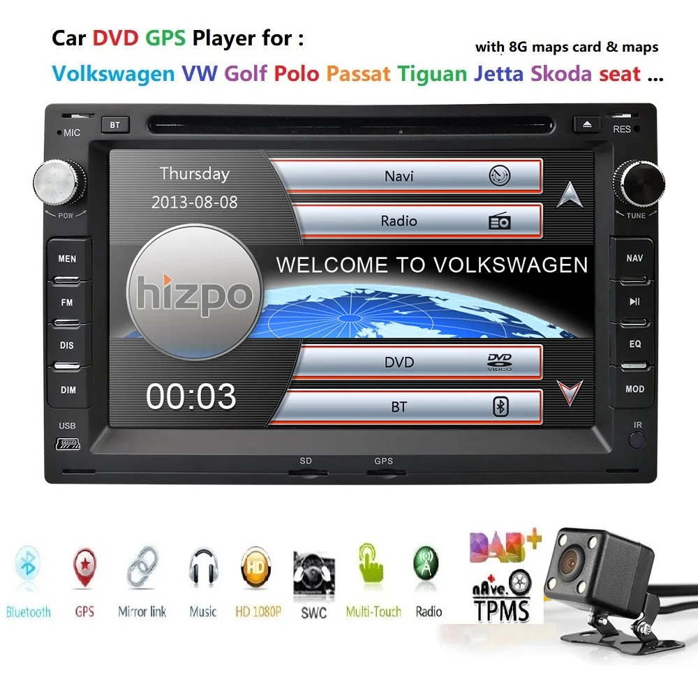 Best Two Din 7Inch Car DVD Player For VW/POLO/PASSAT/Golf/Skoda/Octavia/SEAT/LEON With Radio GPS Navigation 1080P DAB+ FM/AM Map CAM 1