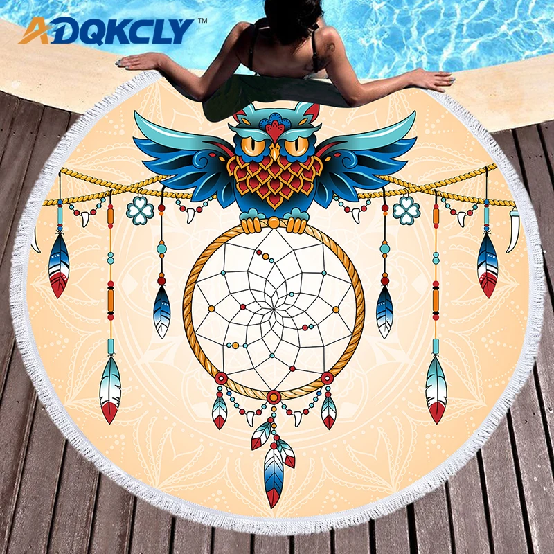 ADQKCLY гобелен с кисточками и рисунком совы Ловец снов мандалы микрофибра круглое