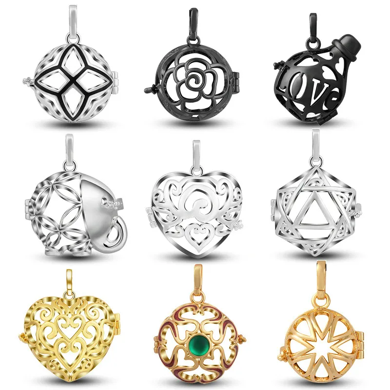 

EUDORA 20mm 9 Styles Hollow Ball Cage Jewelry Findings Cage Locket Pendant Essential Oil Diffuser Locket For chime ball Necklace