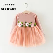 

Little Monkey Tutu dress Newest fancy princess kids baby girl dress long sleeve flower children Clothing for spring