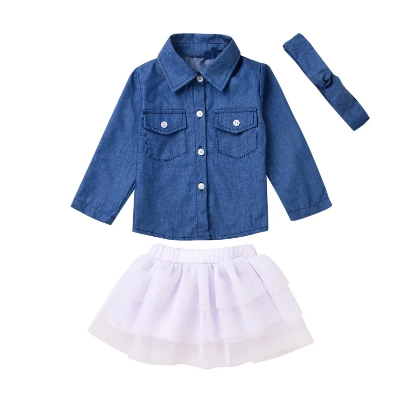 Комплект одежды из 3 предметов для маленьких девочек, джинсовая футболка+ юбка-пачка повязка на голову летний костюм ковбоя комплект детской одежды