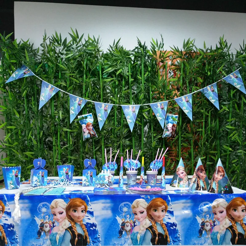 

132pcs/set Frozen Freezing Anna Flags Tablecloth Straws Cups Plates Fork Party Supplies Kid Birthday Decoration Favors