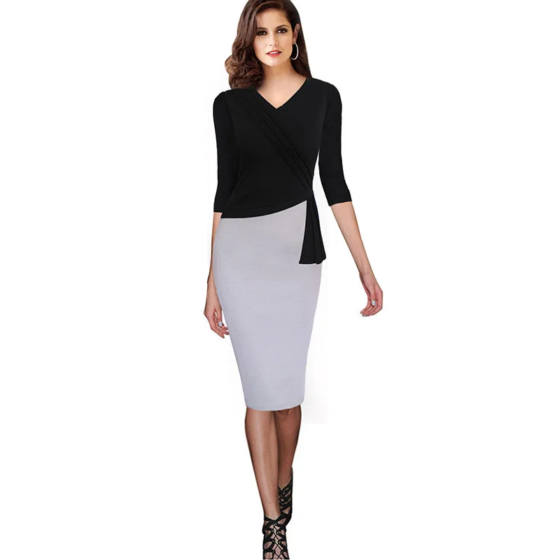 2017 Зимние Платья Элегантные Старинные Три Четверти Твердые Повседневная Партии