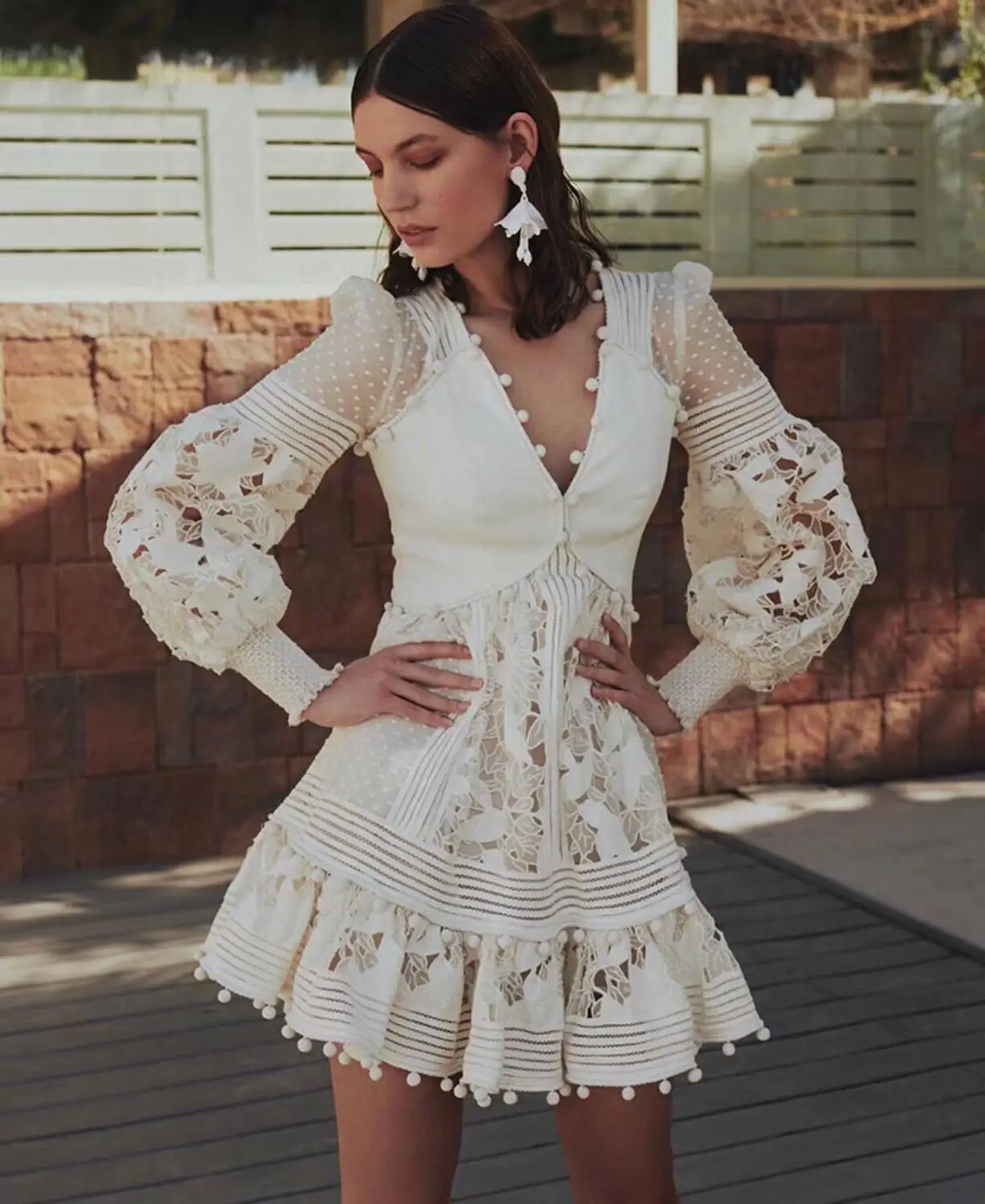 

2018 New arrive white lace flower dress