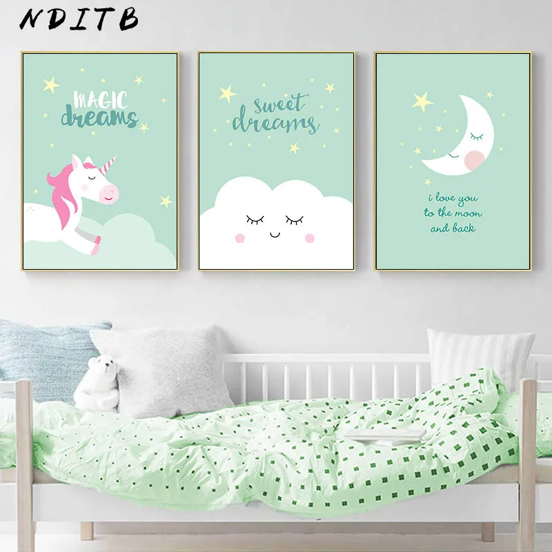 

Unicorn Smile Cloud Canvas Posters Nurser Print Cartoon Wall Art Painting Nordic Kids Decoration Pictures Baby Living Room Decor