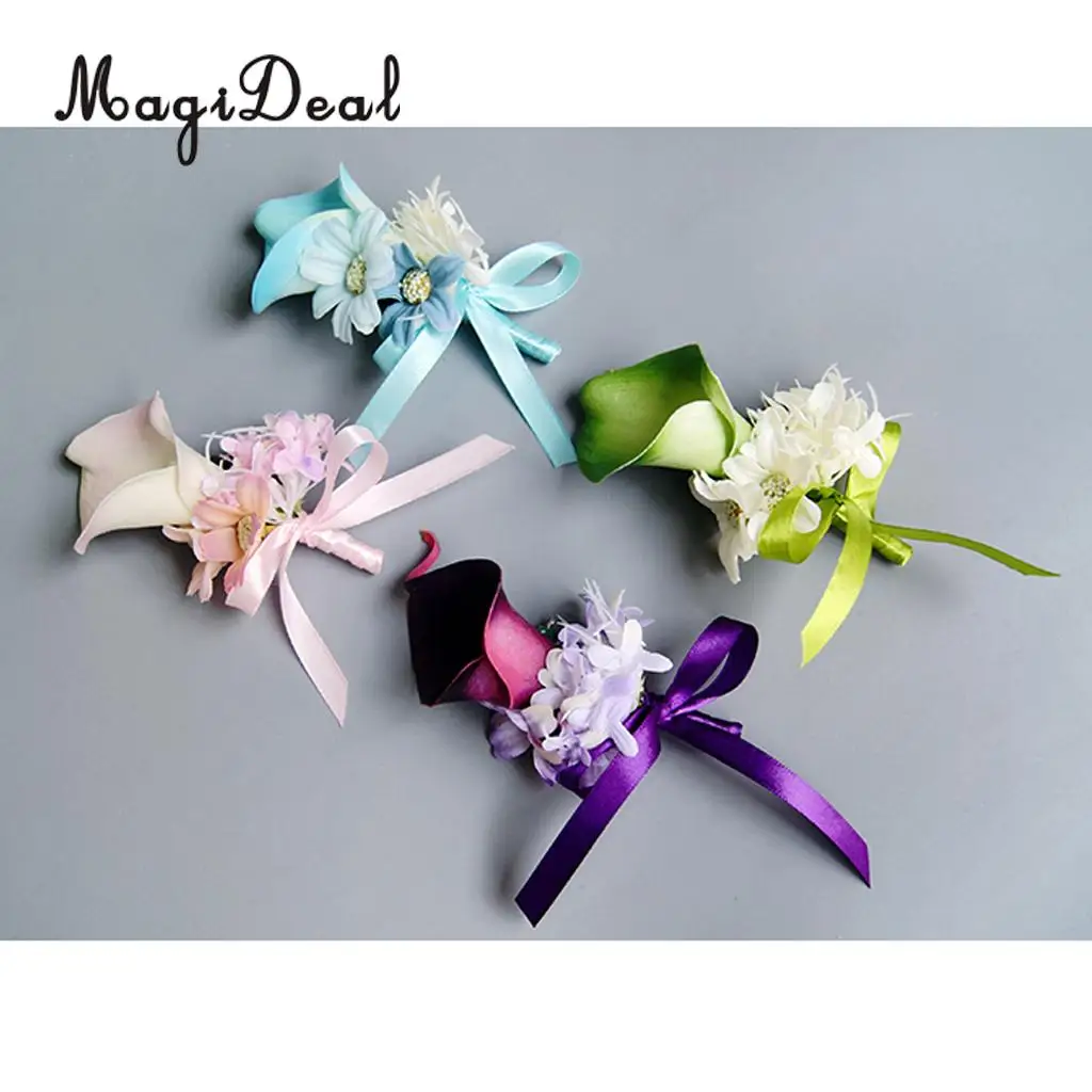MagiDeal Handmade Fabric Calla Boutonniere Corsage Flower for Bride Groom Wedding Formal Party Accessory Pink/Purple 14 x 9 x4cm