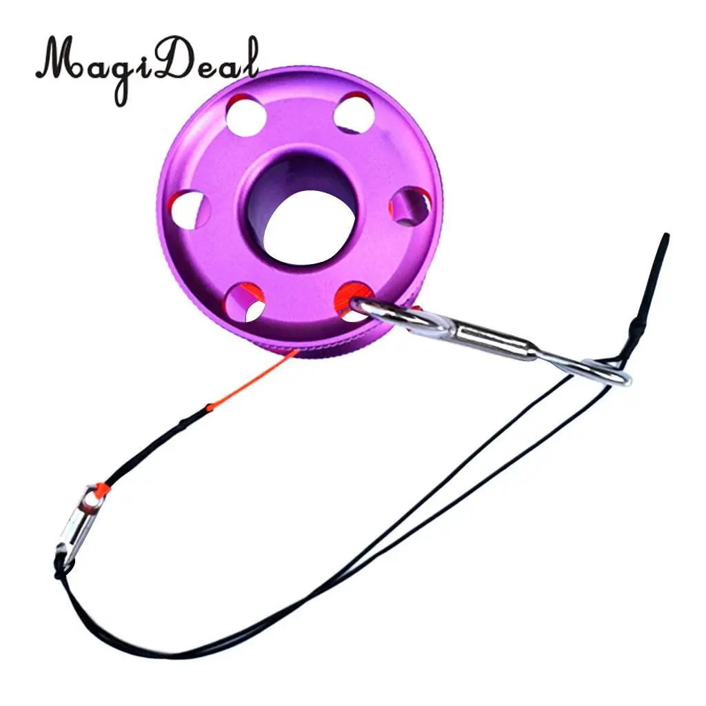 MagiDeal Ultralight Aluminum Alloy Scuba Diving Diver Finger Reel Wreck Cave Tech Spool, Dual End Bolt Snap Clip & 20m/50m Line