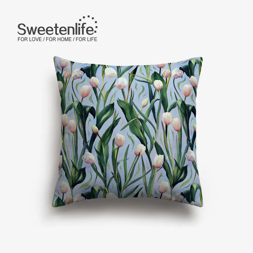 Sweetenlife, 60x60 см, цветочный рисунок, наволочка для подушки, пасторальный стиль, наволочки для подушки, домашний декор, высокое качество, белая льняная декоративная подушка - Цвет: SL0478