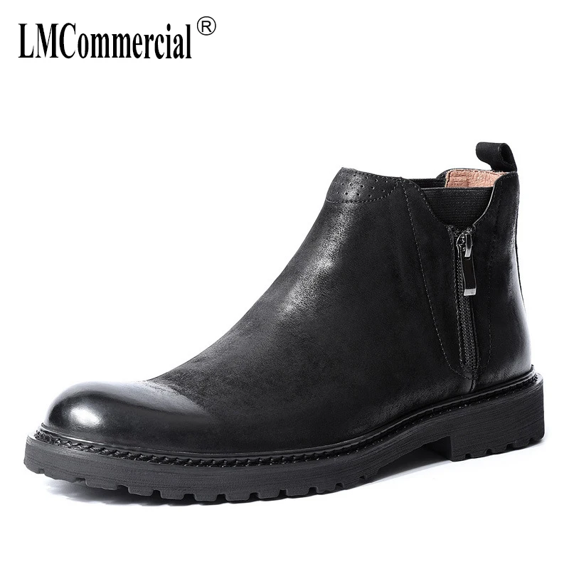 

Chelsea boots men's Genuine Leather high top shoes men fashion short boots Martin boots mens dress boots autumn winter ma'le