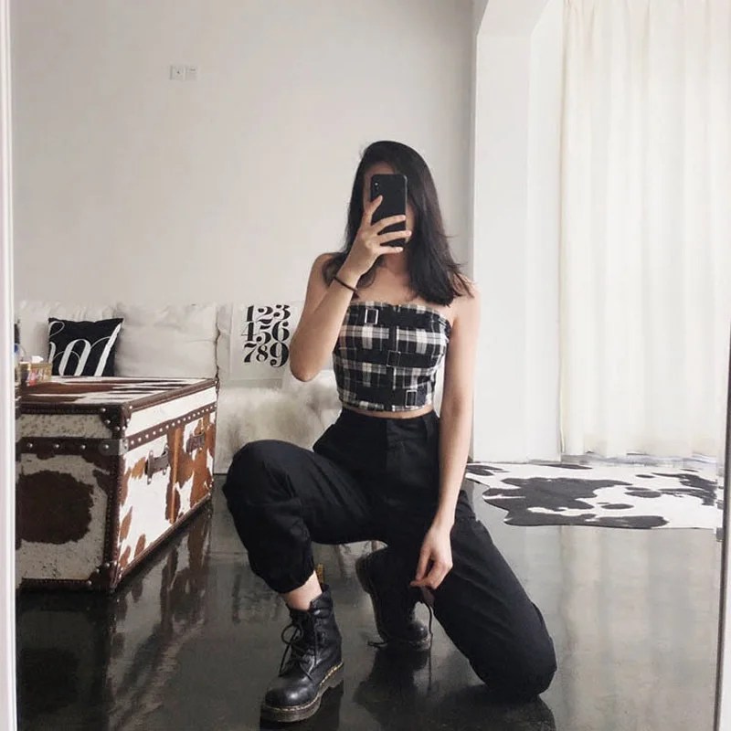 Billige ST   AM Hohe Taille Hosen Neue Lose Jogger Frauen Armee Harem Hosen Streetwear Punk Schwarz Cargo Hosen Frauen Capris hosen