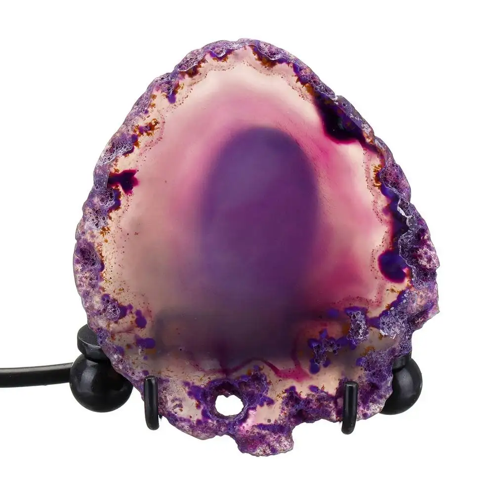 Purple Светодиодный ночник, рок-лампа, Натуральный Полированный Агат, тонкий срез, светодиодный, минеральный рок-ночник с интерфейсом USB и железной подставкой - Испускаемый цвет: Purple