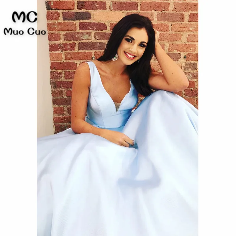 Princess V Neck Sky Blue Long Prom Dress7